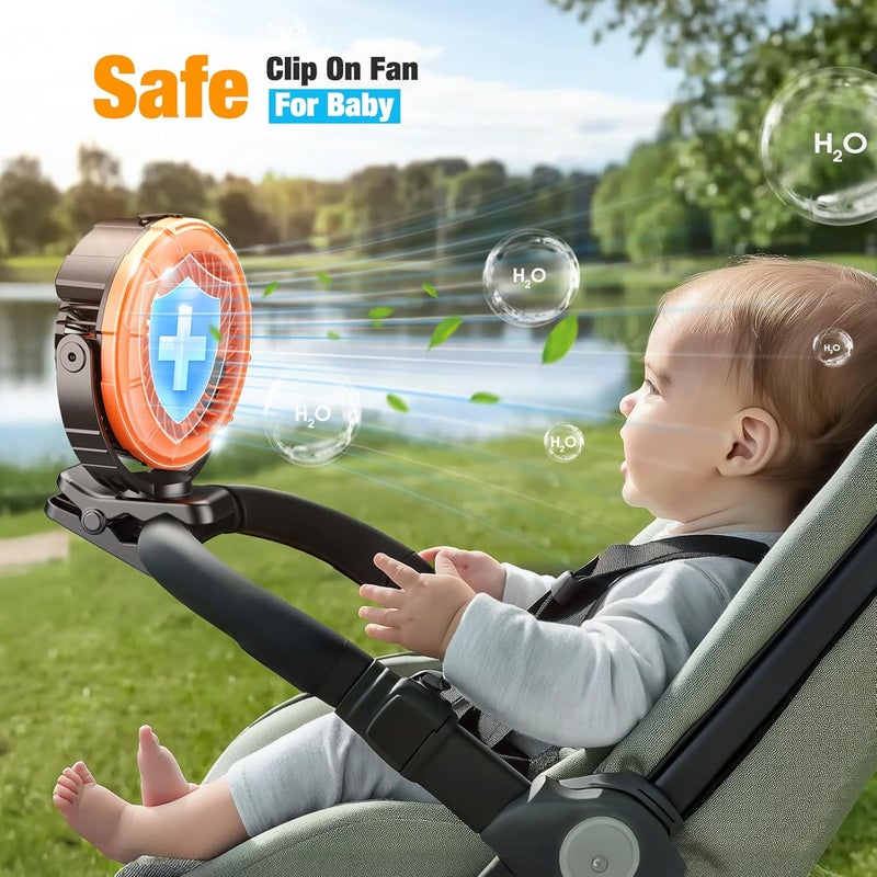 Ausic Portable Misting Clip on Fan, Golf Cart Fans, Max 45H Runtime, 100ml Camping Stroller Fan with LED, 360° Rotate Cooling Spray, Outdoor Rechargeable Battery Fans for Travel/Home/Beach - Image 5